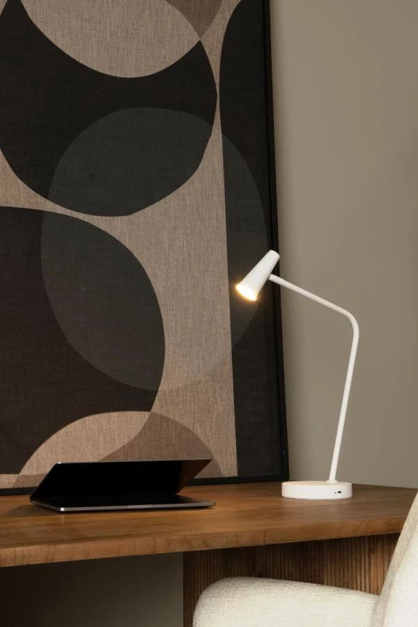 Lucide STIRLING - Rechargeable Table lamp - Battery pack- LED 3 StepDim - 1x3W 2700K - White - atmosphere 1